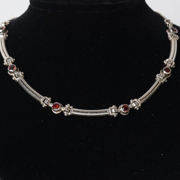 Designer Silver Necklace with Garnets - Picture 2 of 8